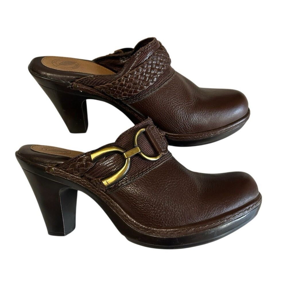 Nurture by Lamaze Dark Brown Leather Heeled Mule Clogs with Gold Hardware